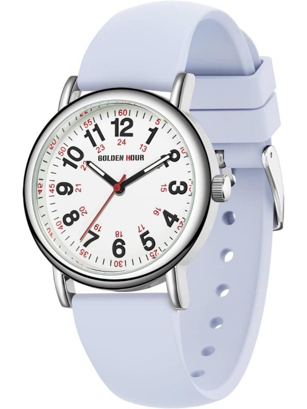 Women's Light Purple Military Time Easy Read Dial Colorful Silicone Band Watch